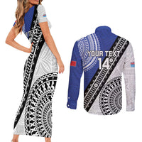 Fiji an Samoa Rugby Custom Couples Matching Short Sleeve Bodycon Dress and Long Sleeve Button Shirt Flying Fijians Manu Samoa Together Pacific - Polynesian Pride