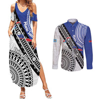 Fiji an Samoa Rugby Custom Couples Matching Summer Maxi Dress and Long Sleeve Button Shirt Flying Fijians Manu Samoa Together Pacific - Polynesian Pride