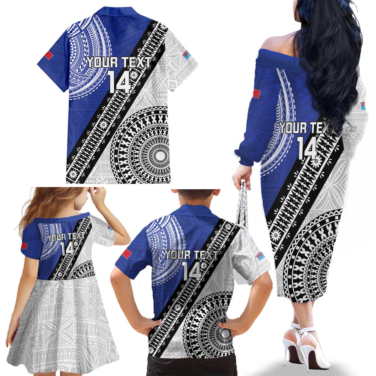 Fiji an Samoa Rugby Custom Family Matching Off The Shoulder Long Sleeve Dress and Hawaiian Shirt Flying Fijians Manu Samoa Together Pacific - Polynesian Pride