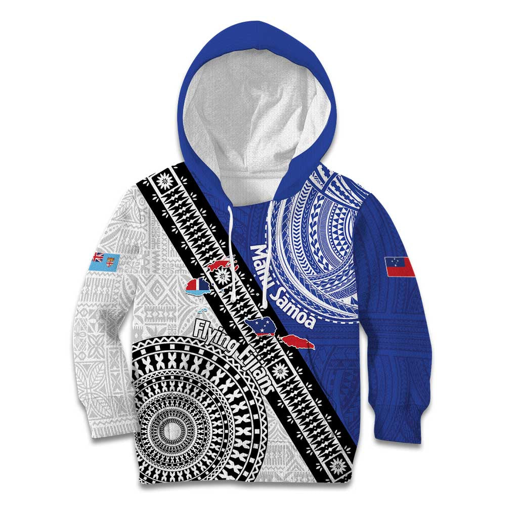 Fiji an Samoa Rugby Custom Kid Hoodie Flying Fijians Manu Samoa Together Pacific LT14 Hoodie Blue - Polynesian Pride
