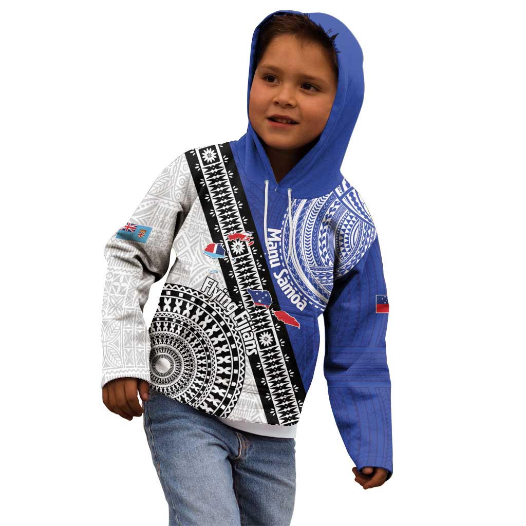 Fiji an Samoa Rugby Custom Kid Hoodie Flying Fijians Manu Samoa Together Pacific LT14 - Polynesian Pride