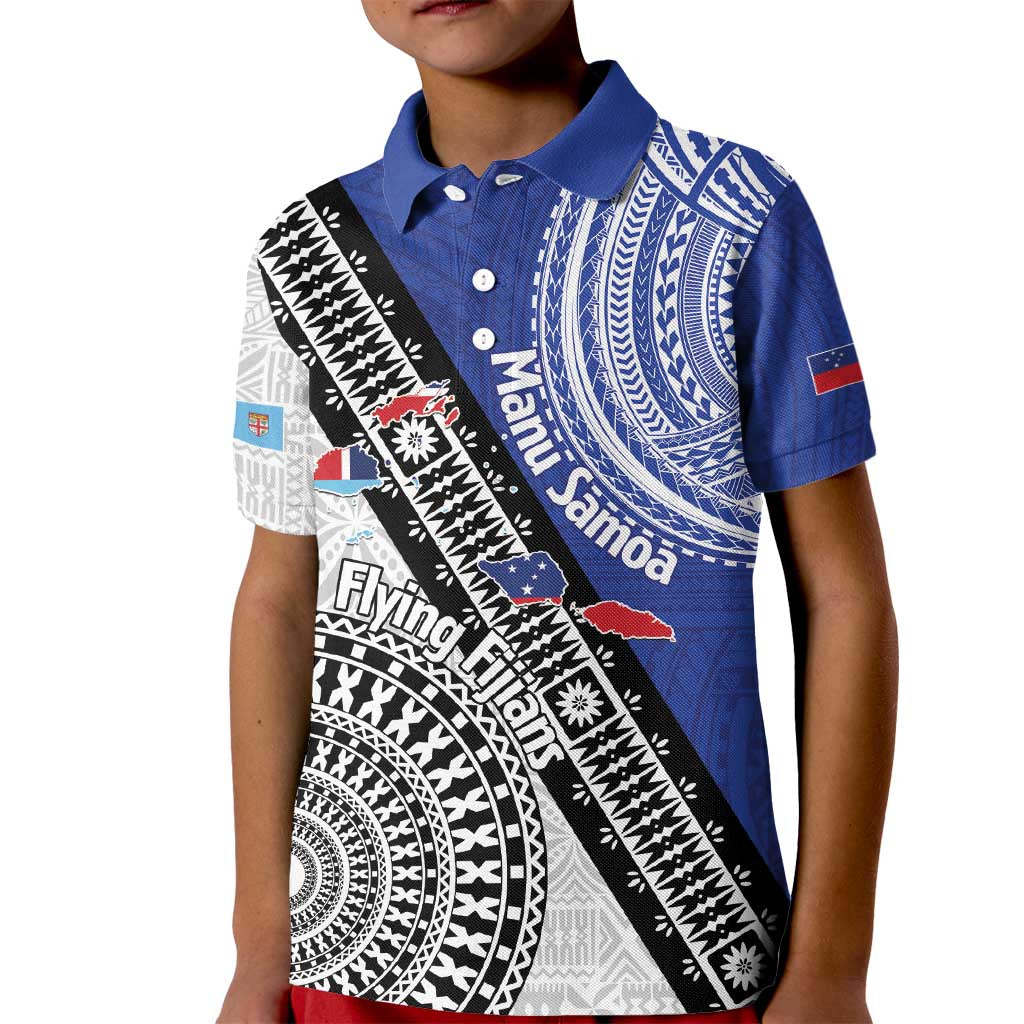 Fiji an Samoa Rugby Custom Kid Polo Shirt Flying Fijians Manu Samoa Together Pacific - Polynesian Pride