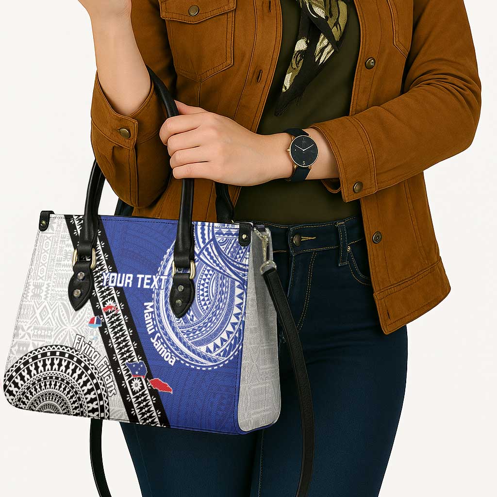 Fiji an Samoa Rugby Custom Leather Bag Flying Fijians Manu Samoa Together Pacific - Polynesian Pride