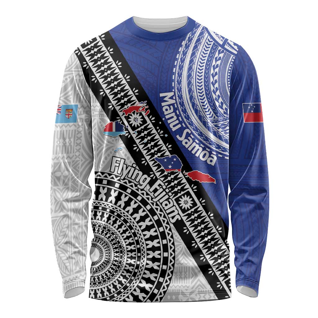 Fiji an Samoa Rugby Custom Long Sleeve Shirt Flying Fijians Manu Samoa Together Pacific - Polynesian Pride