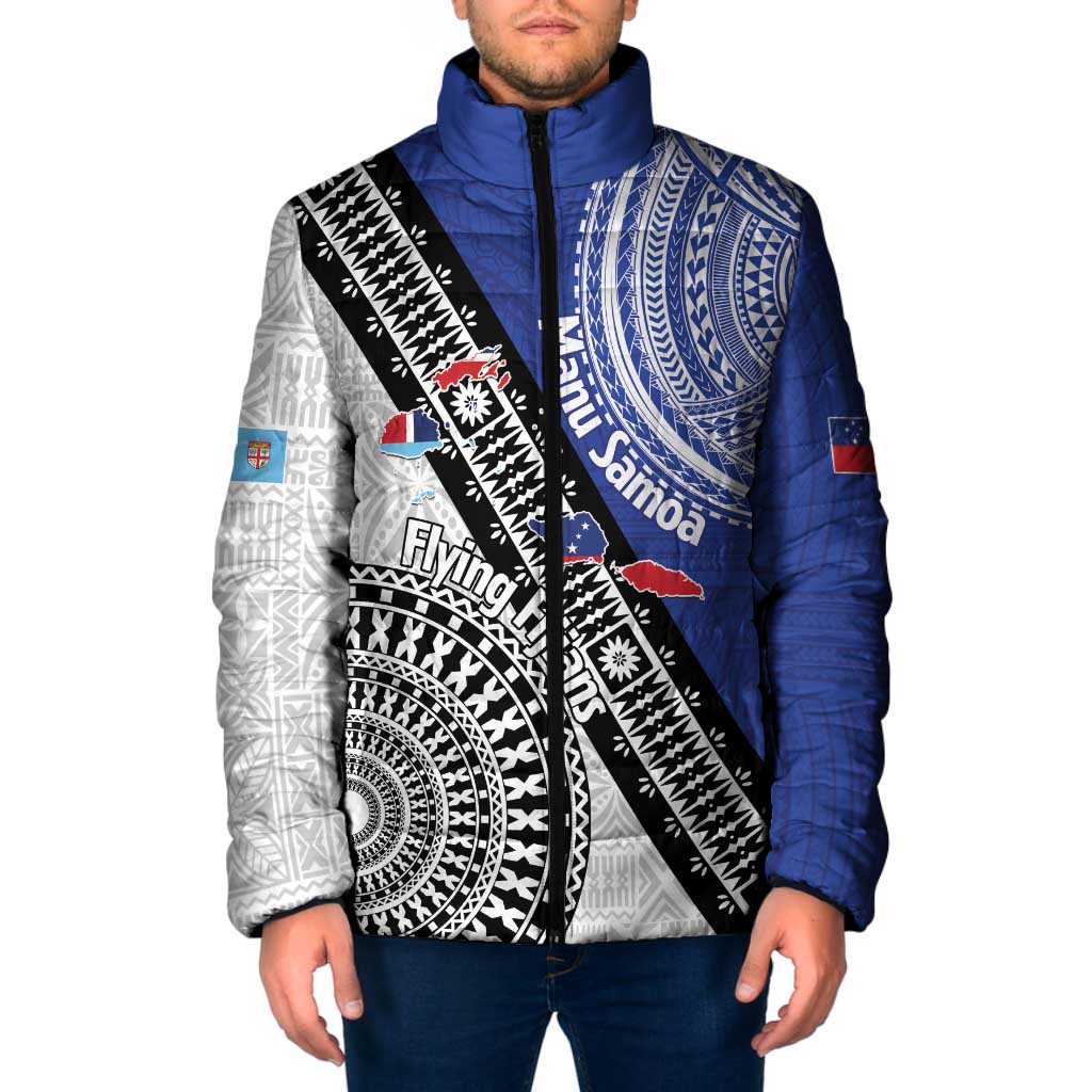 Fiji an Samoa Rugby Custom Padded Jacket Flying Fijians Manu Samoa Together Pacific - Polynesian Pride