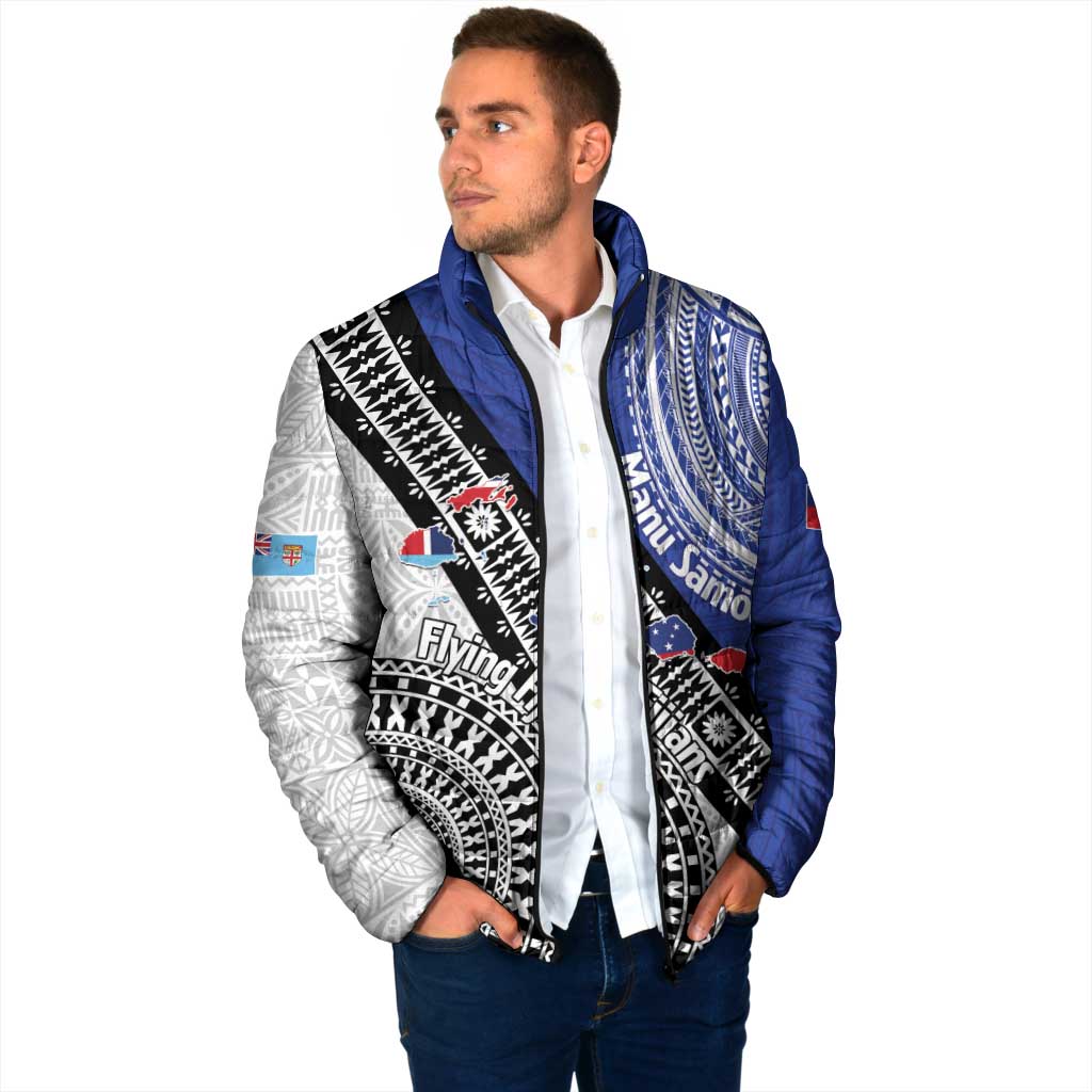 Fiji an Samoa Rugby Custom Padded Jacket Flying Fijians Manu Samoa Together Pacific - Polynesian Pride