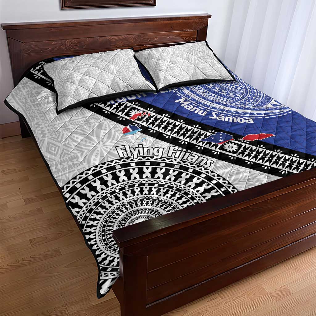 Fiji an Samoa Rugby Custom Quilt Bed Set Flying Fijians Manu Samoa Together Pacific - Polynesian Pride