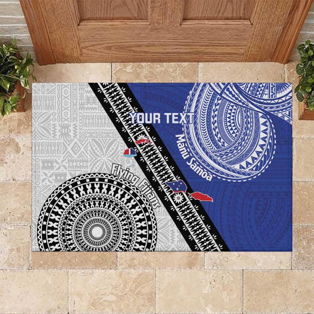 Fiji an Samoa Rugby Custom Rubber Doormat Flying Fijians Manu Samoa Together Pacific - Polynesian Pride