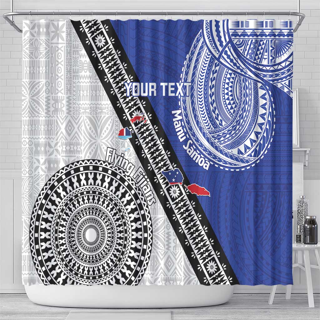 Fiji an Samoa Rugby Custom Shower Curtain Flying Fijians Manu Samoa Together Pacific - Polynesian Pride