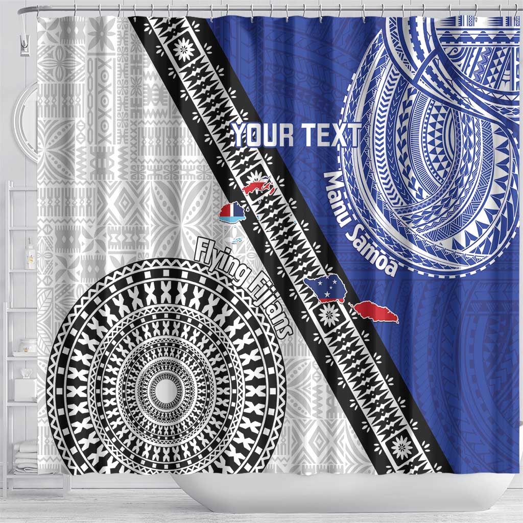 Fiji an Samoa Rugby Custom Shower Curtain Flying Fijians Manu Samoa Together Pacific - Polynesian Pride