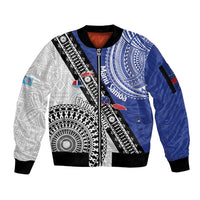 Fiji an Samoa Rugby Custom Sleeve Zip Bomber Jacket Flying Fijians Manu Samoa Together Pacific - Polynesian Pride