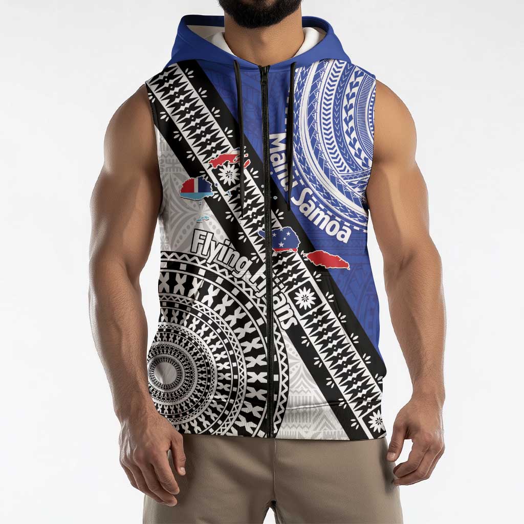 Fiji an Samoa Rugby Custom Sleeveless Zip Hoodie Flying Fijians Manu Samoa Together Pacific LT14 - Polynesian Pride