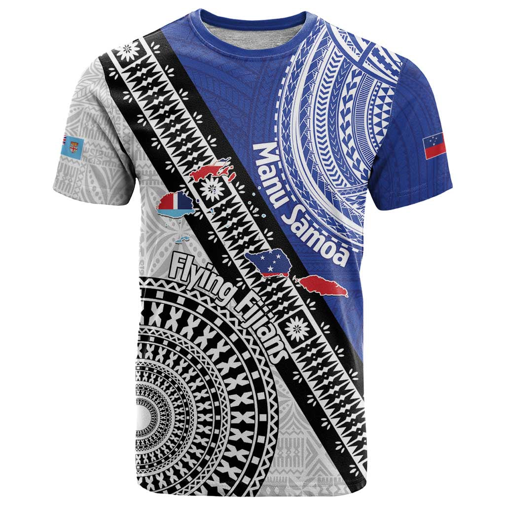 Fiji an Samoa Rugby Custom T Shirt Flying Fijians Manu Samoa Together Pacific - Polynesian Pride
