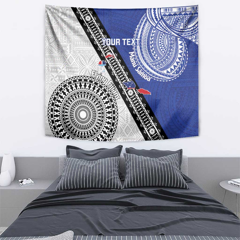 Fiji an Samoa Rugby Custom Tapestry Flying Fijians Manu Samoa Together Pacific - Polynesian Pride