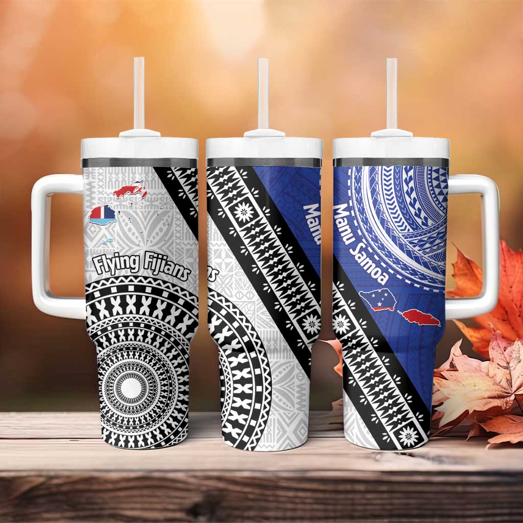 Fiji an Samoa Rugby Tumbler With Handle Flying Fijians Manu Samoa Together Pacific - Polynesian Pride