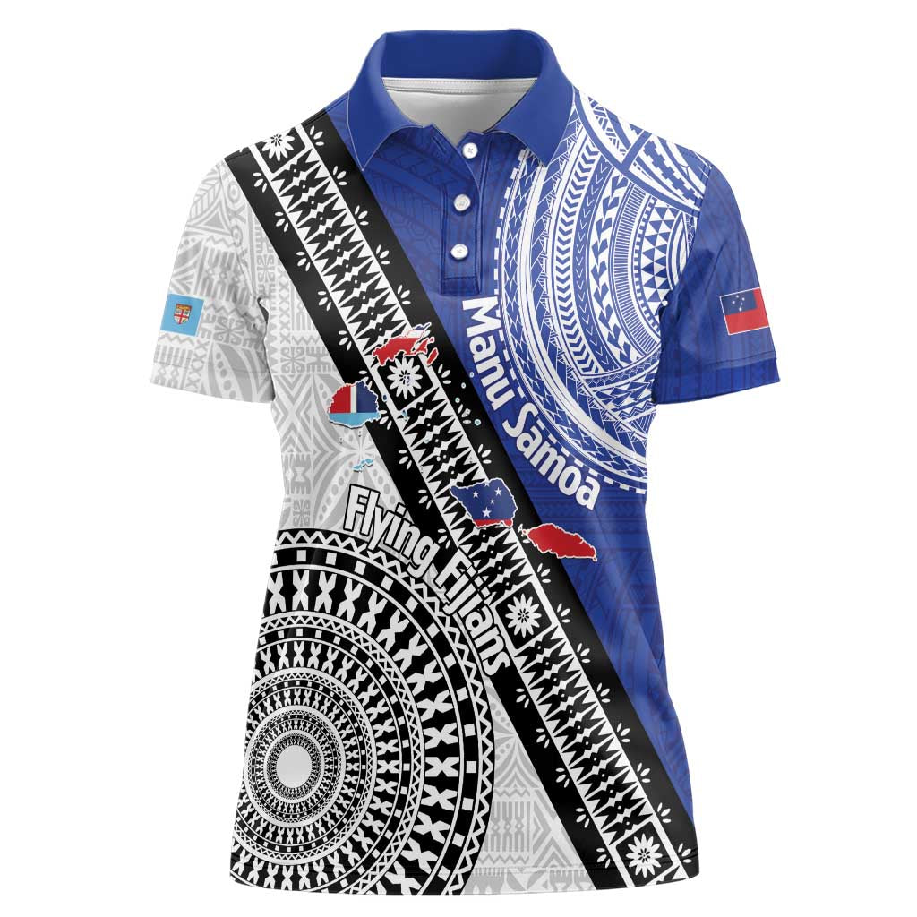 Fiji an Samoa Rugby Custom Women Polo Shirt Flying Fijians Manu Samoa Together Pacific - Polynesian Pride