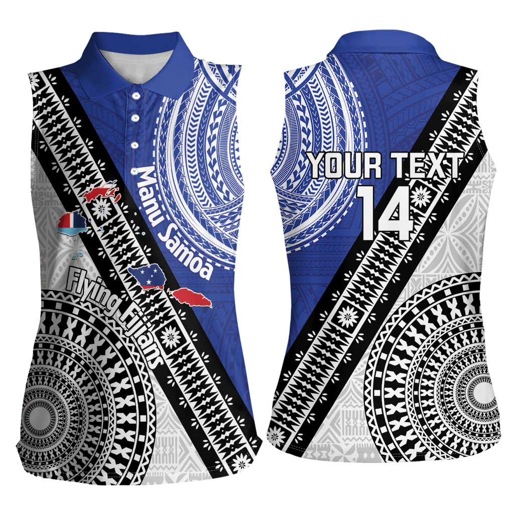 Fiji an Samoa Rugby Custom Women Sleeveless Polo Shirt Flying Fijians Manu Samoa Together Pacific - Polynesian Pride