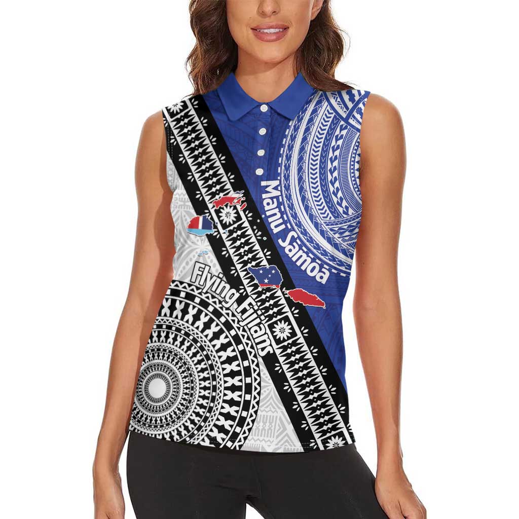 Fiji an Samoa Rugby Custom Women Sleeveless Polo Shirt Flying Fijians Manu Samoa Together Pacific - Polynesian Pride