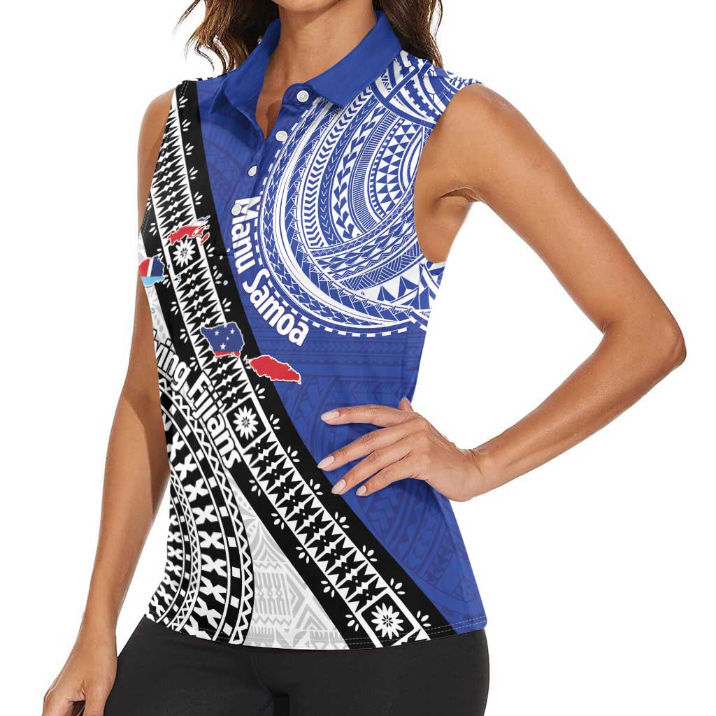 Fiji an Samoa Rugby Custom Women Sleeveless Polo Shirt Flying Fijians Manu Samoa Together Pacific - Polynesian Pride