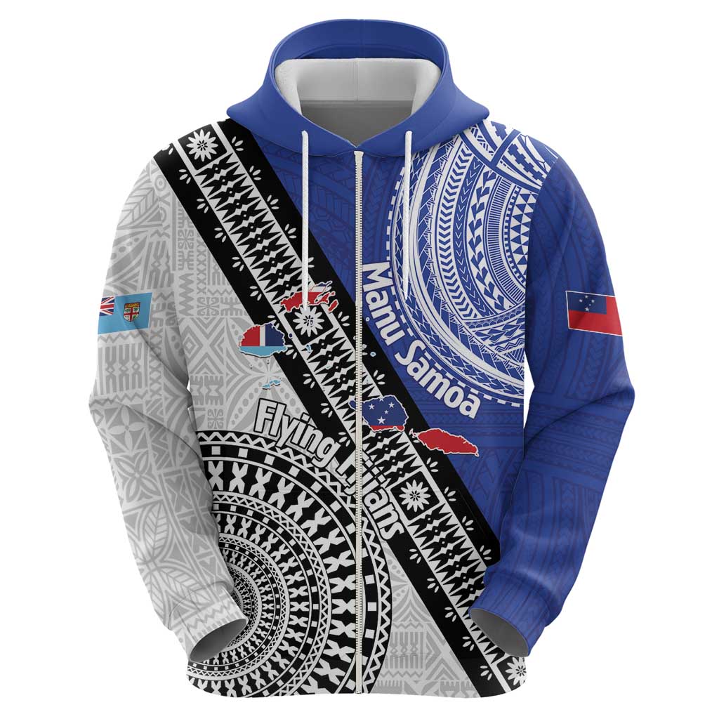 Fiji an Samoa Rugby Custom Zip Hoodie Flying Fijians Manu Samoa Together Pacific LT14 - Polynesian Pride