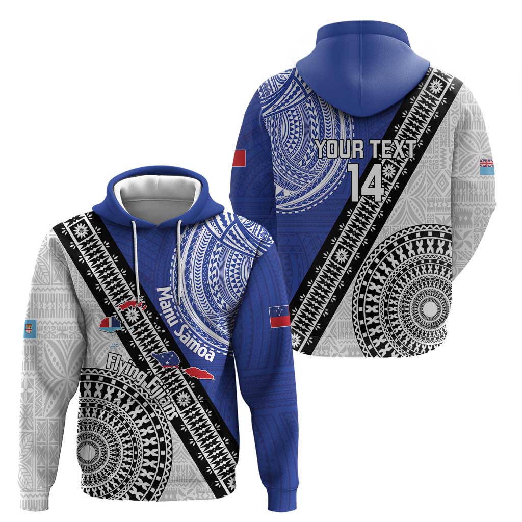 Fiji an Samoa Rugby Custom Zip Hoodie Flying Fijians Manu Samoa Together Pacific LT14 - Polynesian Pride