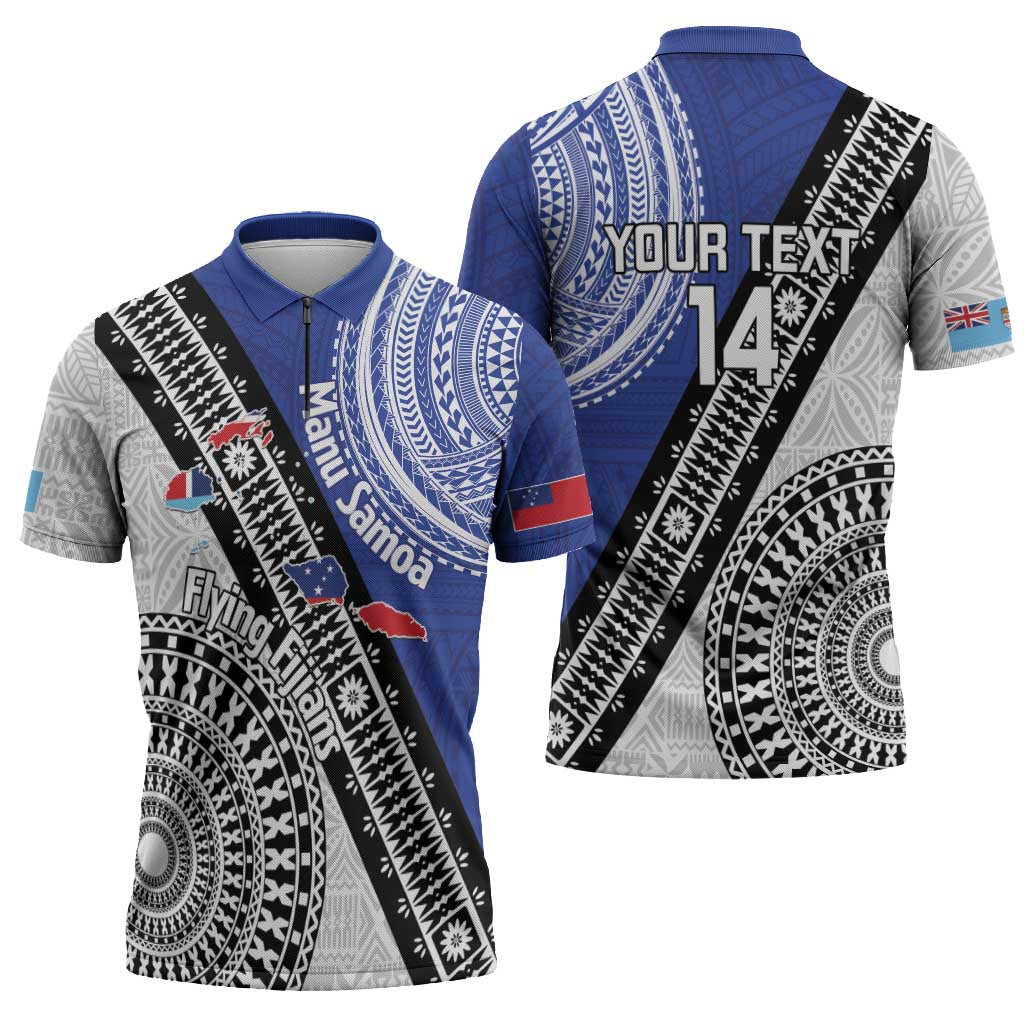Fiji an Samoa Rugby Custom Zipper Polo Shirt Flying Fijians Manu Samoa Together Pacific - Polynesian Pride