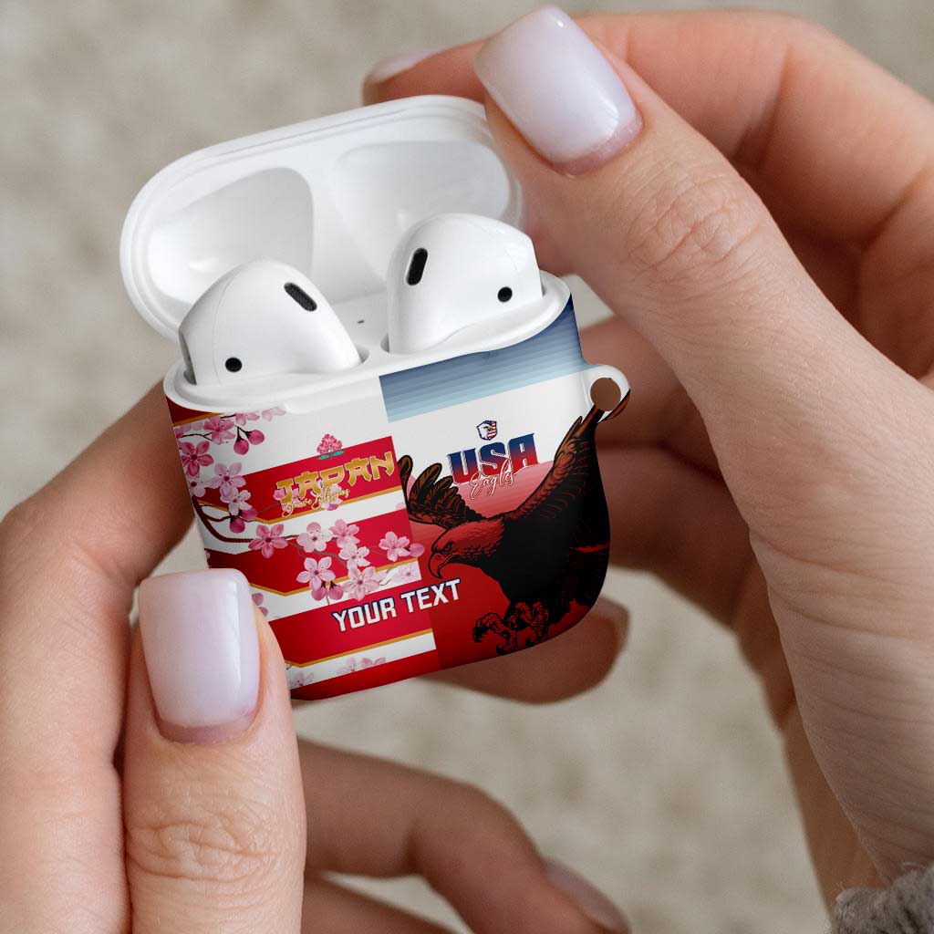 USA and Japan Rugby Custom AirPods Case Eagles Brave Blossoms Together Pacific - Polynesian Pride