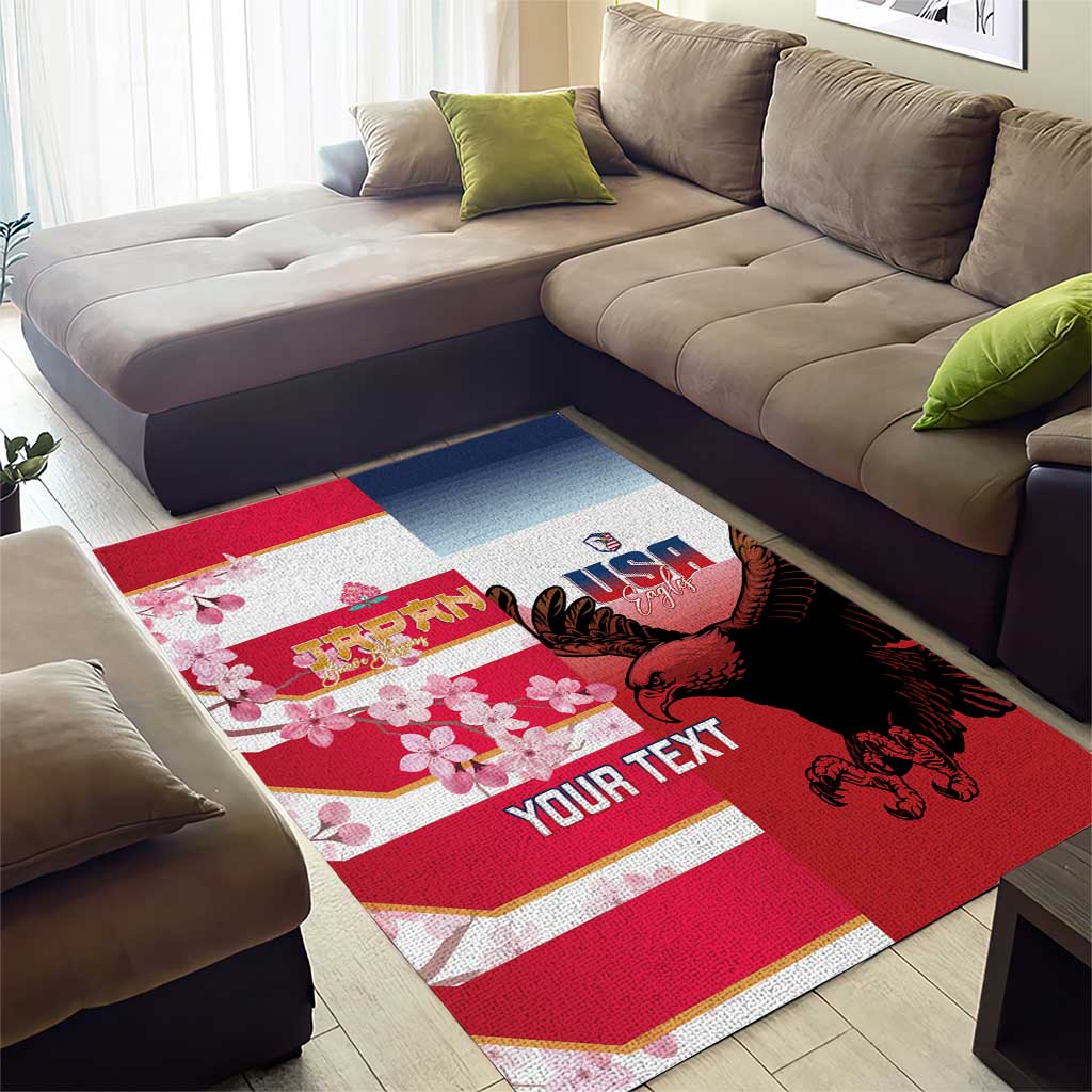USA and Japan Rugby Custom Area Rug Eagles Brave Blossoms Together Pacific - Polynesian Pride