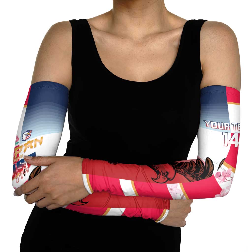 USA and Japan Rugby Custom Arm Sleeves Eagles Brave Blossoms Together Pacific - Polynesian Pride