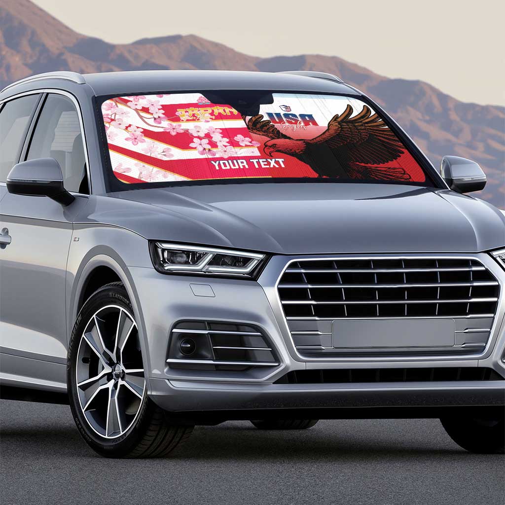 USA and Japan Rugby Custom Auto Sun Shade Eagles Brave Blossoms Together Pacific - Polynesian Pride