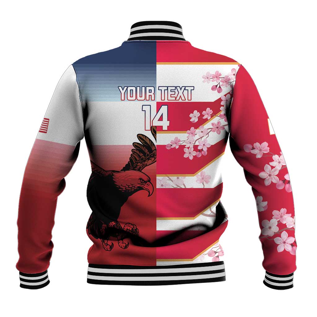 USA and Japan Rugby Custom Baseball Jacket Eagles Brave Blossoms Together Pacific - Polynesian Pride