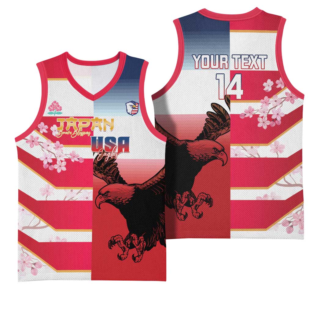 USA and Japan Rugby Custom Basketball Jersey Eagles Brave Blossoms Together Pacific - Polynesian Pride