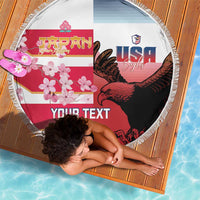 USA and Japan Rugby Custom Beach Blanket Eagles Brave Blossoms Together Pacific - Polynesian Pride