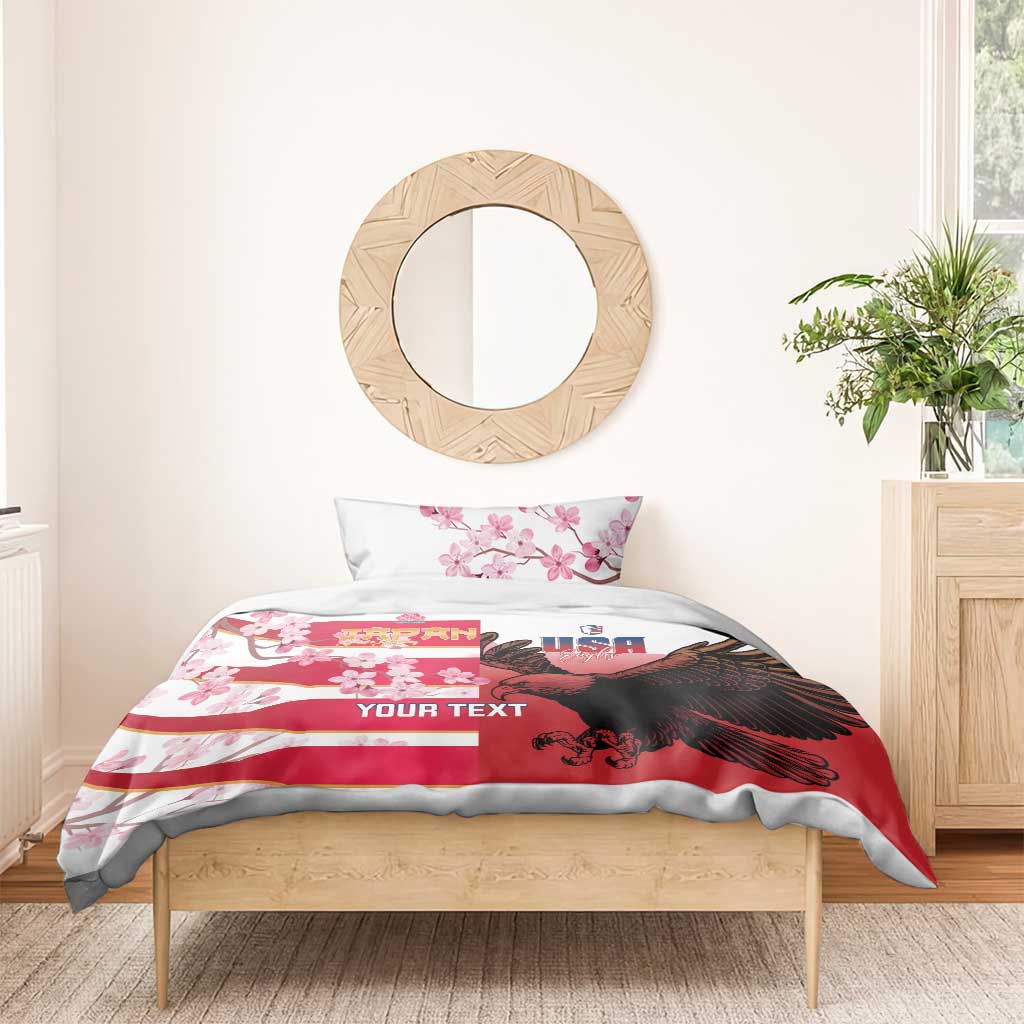 USA and Japan Rugby Custom Bedding Set Eagles Brave Blossoms Together Pacific - Polynesian Pride