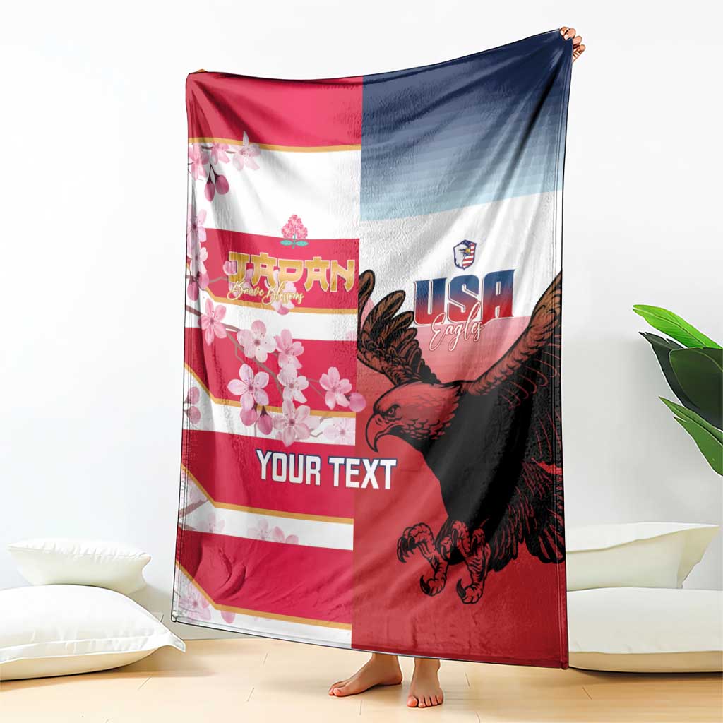 USA and Japan Rugby Custom Blanket Eagles Brave Blossoms Together Pacific - Polynesian Pride