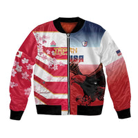 USA and Japan Rugby Custom Bomber Jacket Eagles Brave Blossoms Together Pacific - Polynesian Pride