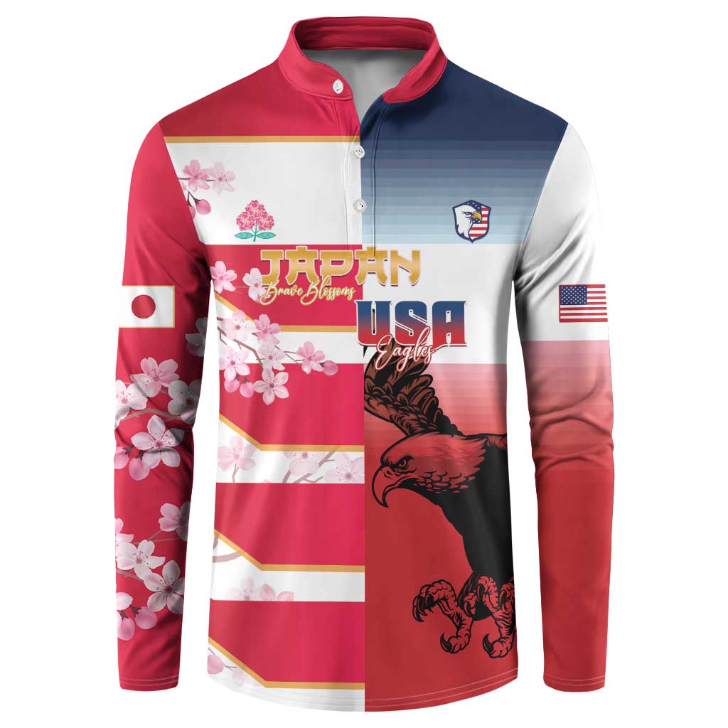USA and Japan Rugby Custom Button Sweatshirt Eagles Brave Blossoms Together Pacific - Polynesian Pride