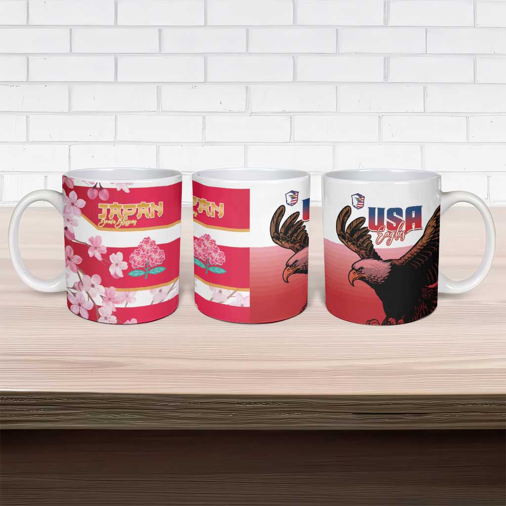 USA and Japan Rugby Ceramic Mug Eagles Brave Blossoms Together Pacific - Polynesian Pride