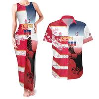 USA and Japan Rugby Custom Couples Matching Tank Maxi Dress and Hawaiian Shirt Eagles Brave Blossoms Together Pacific - Polynesian Pride