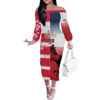 USA and Japan Rugby Custom Family Matching Off The Shoulder Long Sleeve Dress and Hawaiian Shirt Eagles Brave Blossoms Together Pacific - Polynesian Pride