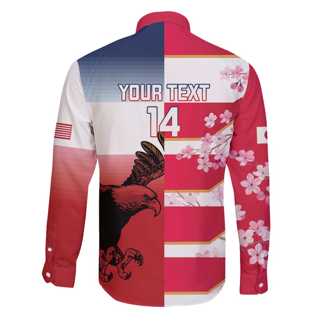 USA and Japan Rugby Custom Family Matching Off Shoulder Maxi Dress and Hawaiian Shirt Eagles Brave Blossoms Together Pacific - Polynesian Pride