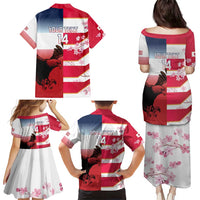 USA and Japan Rugby Custom Family Matching Puletasi and Hawaiian Shirt Eagles Brave Blossoms Together Pacific - Polynesian Pride