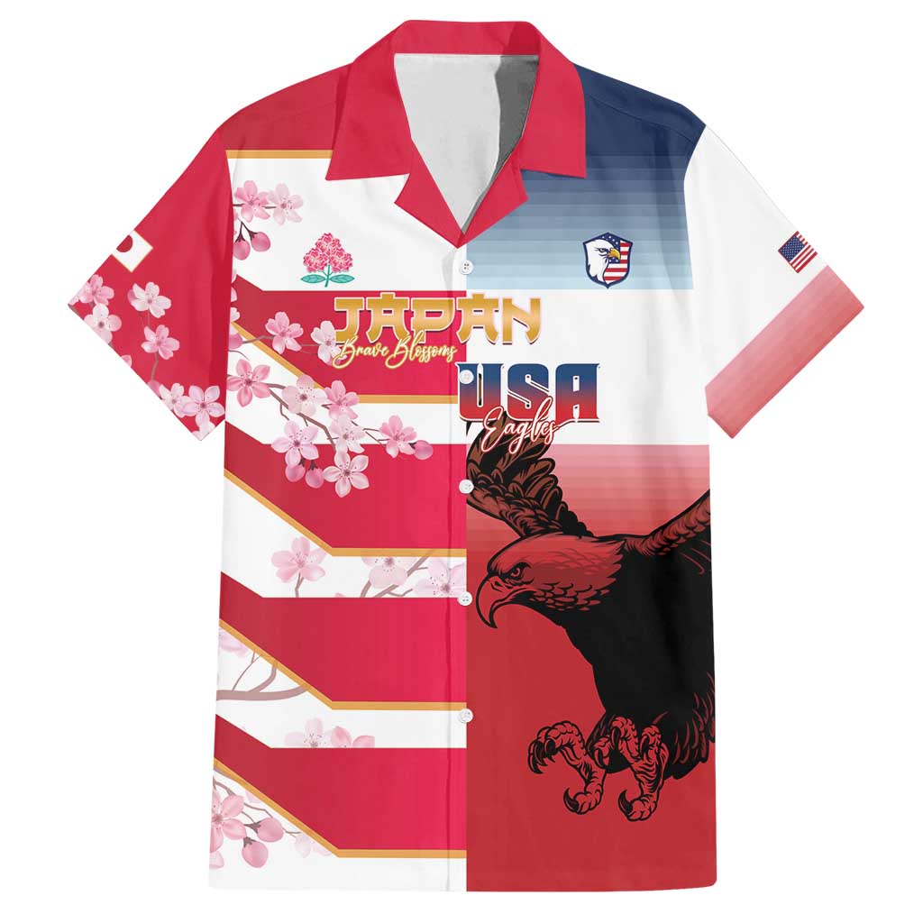 USA and Japan Rugby Custom Family Matching Puletasi and Hawaiian Shirt Eagles Brave Blossoms Together Pacific - Polynesian Pride