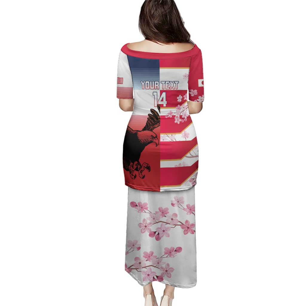 USA and Japan Rugby Custom Family Matching Puletasi and Hawaiian Shirt Eagles Brave Blossoms Together Pacific - Polynesian Pride