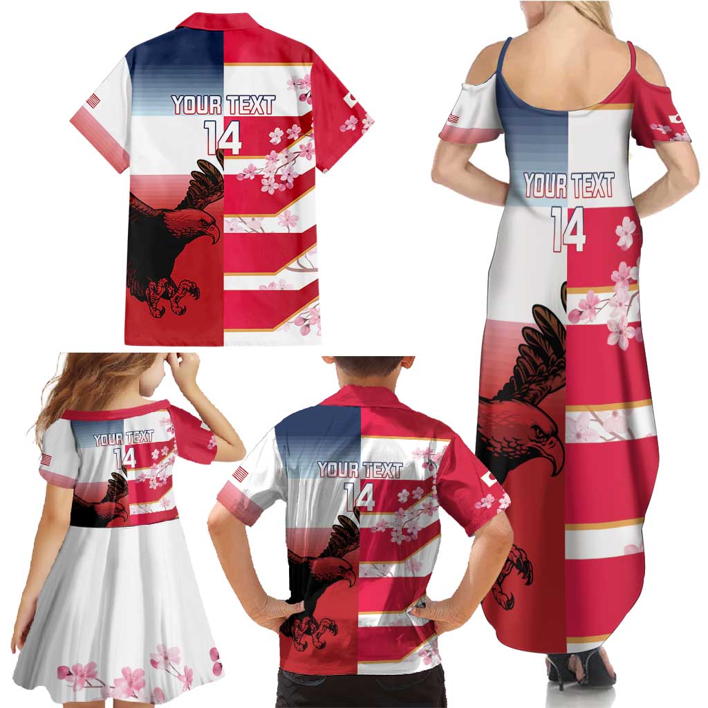 USA and Japan Rugby Custom Family Matching Summer Maxi Dress and Hawaiian Shirt Eagles Brave Blossoms Together Pacific - Polynesian Pride