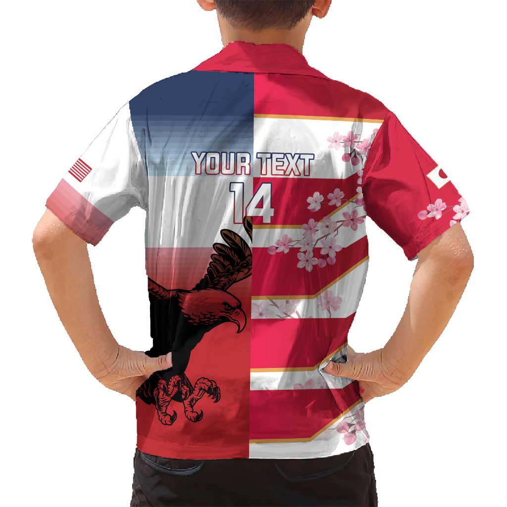 USA and Japan Rugby Custom Family Matching Tank Maxi Dress and Hawaiian Shirt Eagles Brave Blossoms Together Pacific - Polynesian Pride