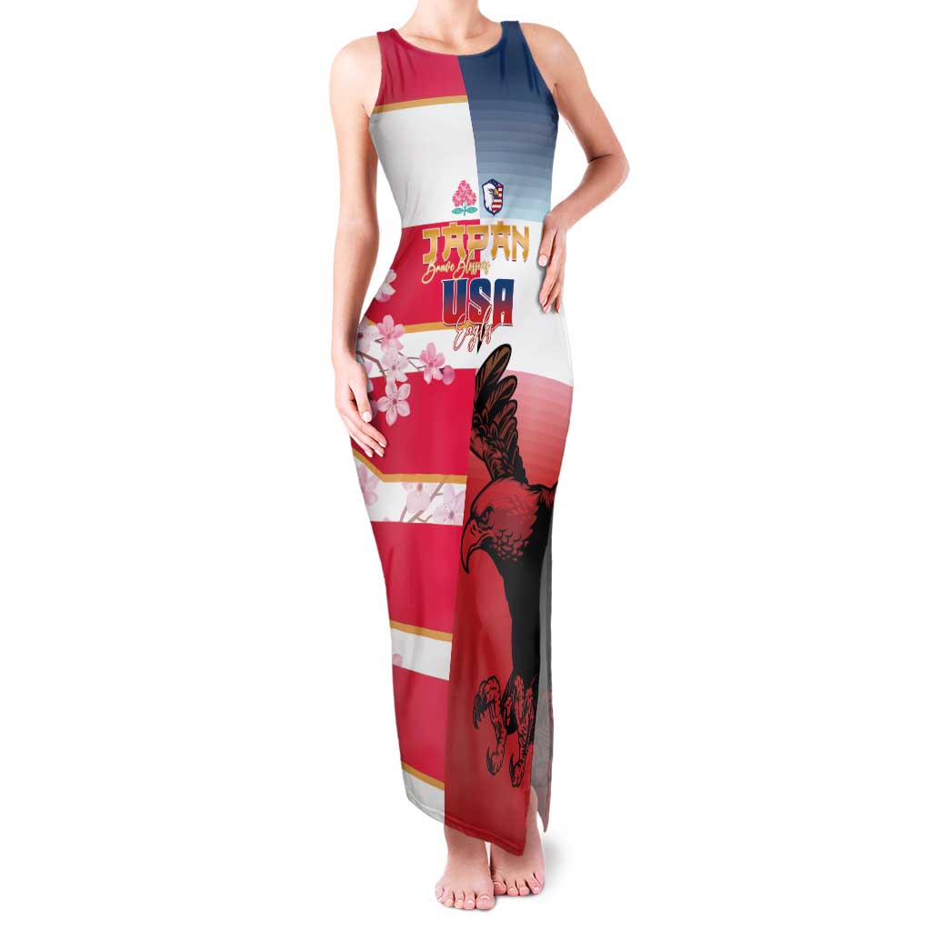 USA and Japan Rugby Custom Family Matching Tank Maxi Dress and Hawaiian Shirt Eagles Brave Blossoms Together Pacific - Polynesian Pride
