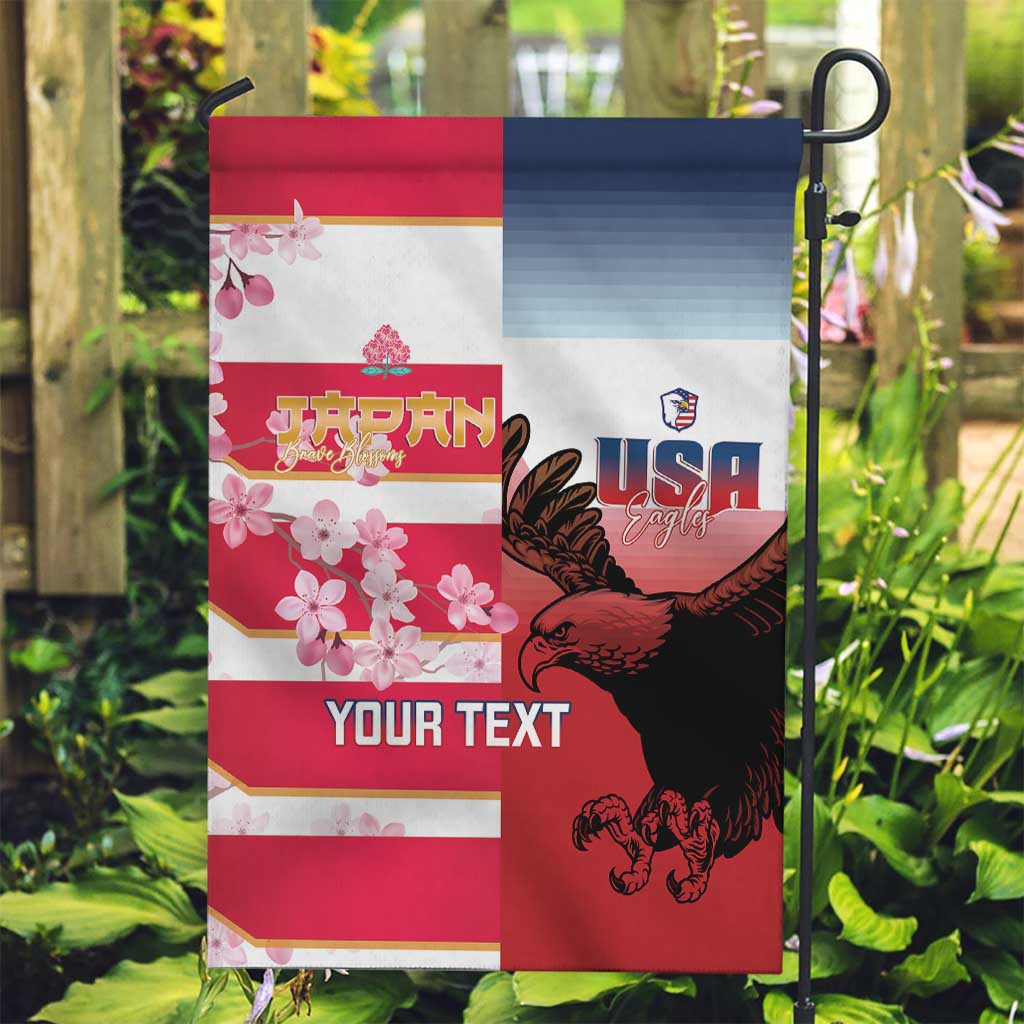 USA and Japan Rugby Custom Garden Flag Eagles Brave Blossoms Together Pacific - Polynesian Pride