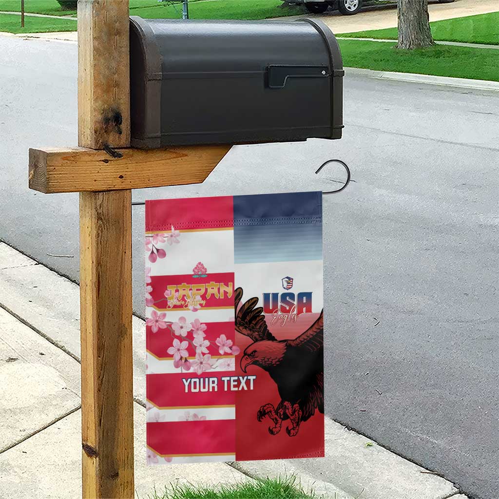 USA and Japan Rugby Custom Garden Flag Eagles Brave Blossoms Together Pacific - Polynesian Pride