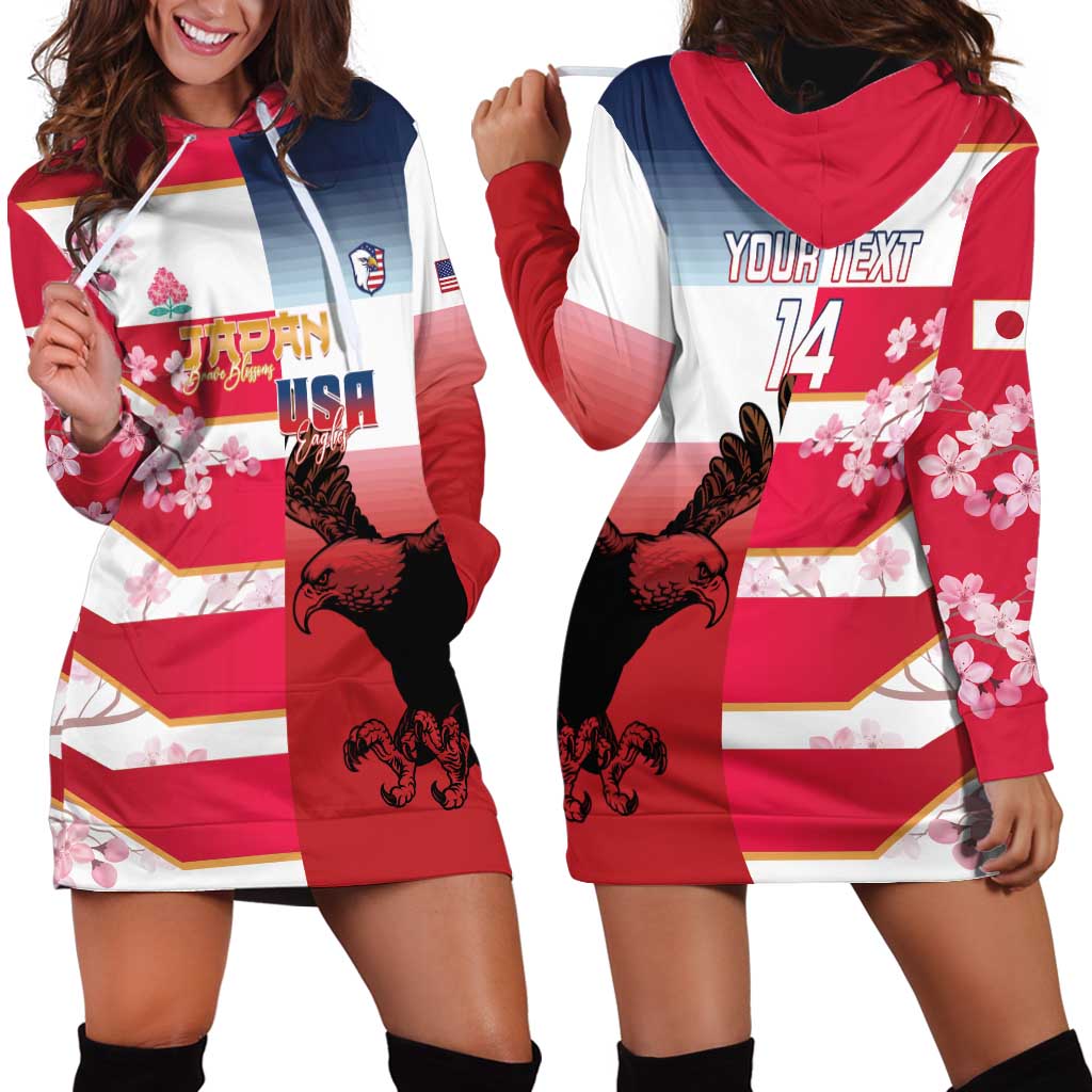 USA and Japan Rugby Custom Hoodie Dress Eagles Brave Blossoms Together Pacific - Polynesian Pride